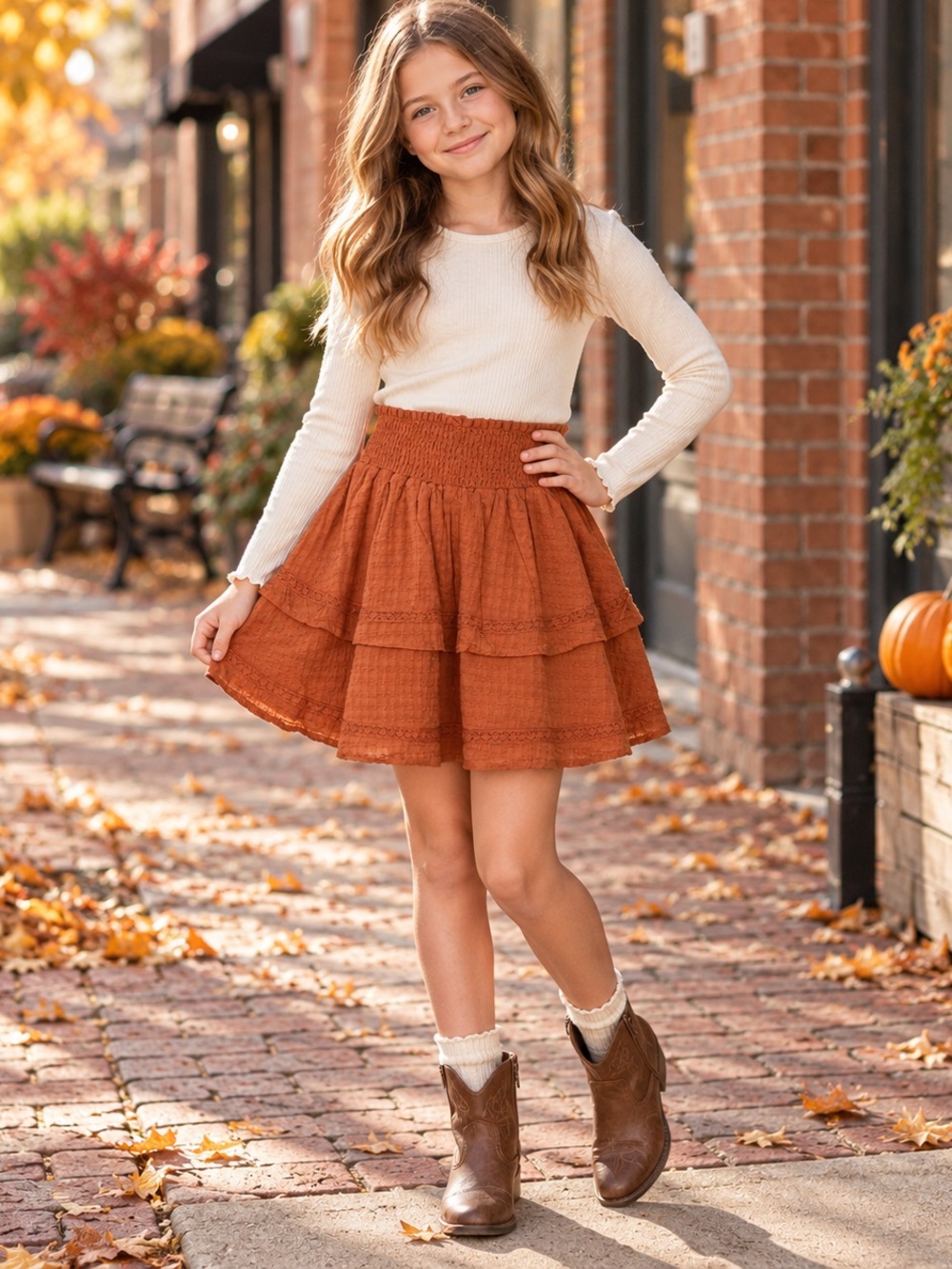 CHELSEA & VIOLET GIRLS XL BURNT ORANGE TIERED SKIRT